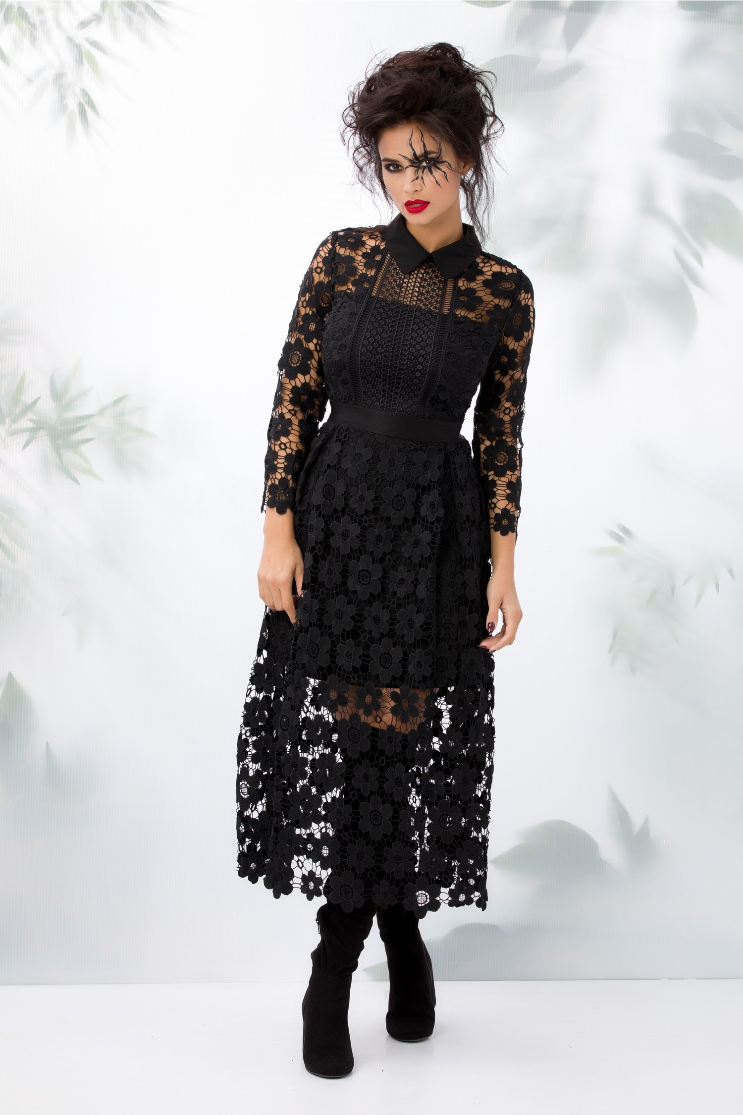 Rochie Adina midi neagra din dantela