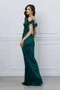 Rochie Adria verde lunga cu pene la bust