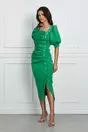 Rochie Adriana verde din neopren cu nasturi decorativi