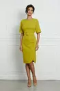 Rochie Adriana verde lime cu nasturi pe fusta si curea in talie
