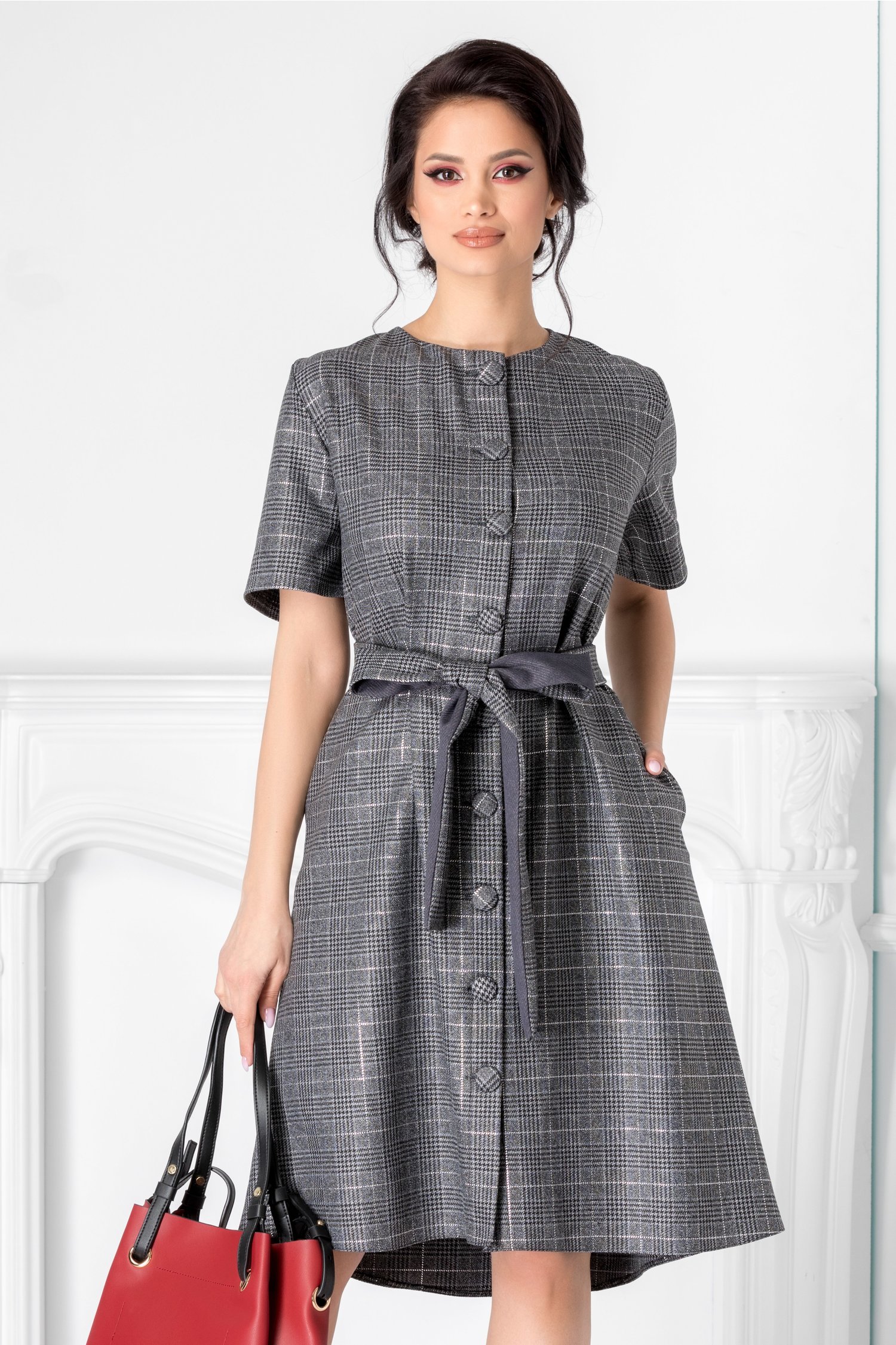 Rochie Agata cu carouri antracit