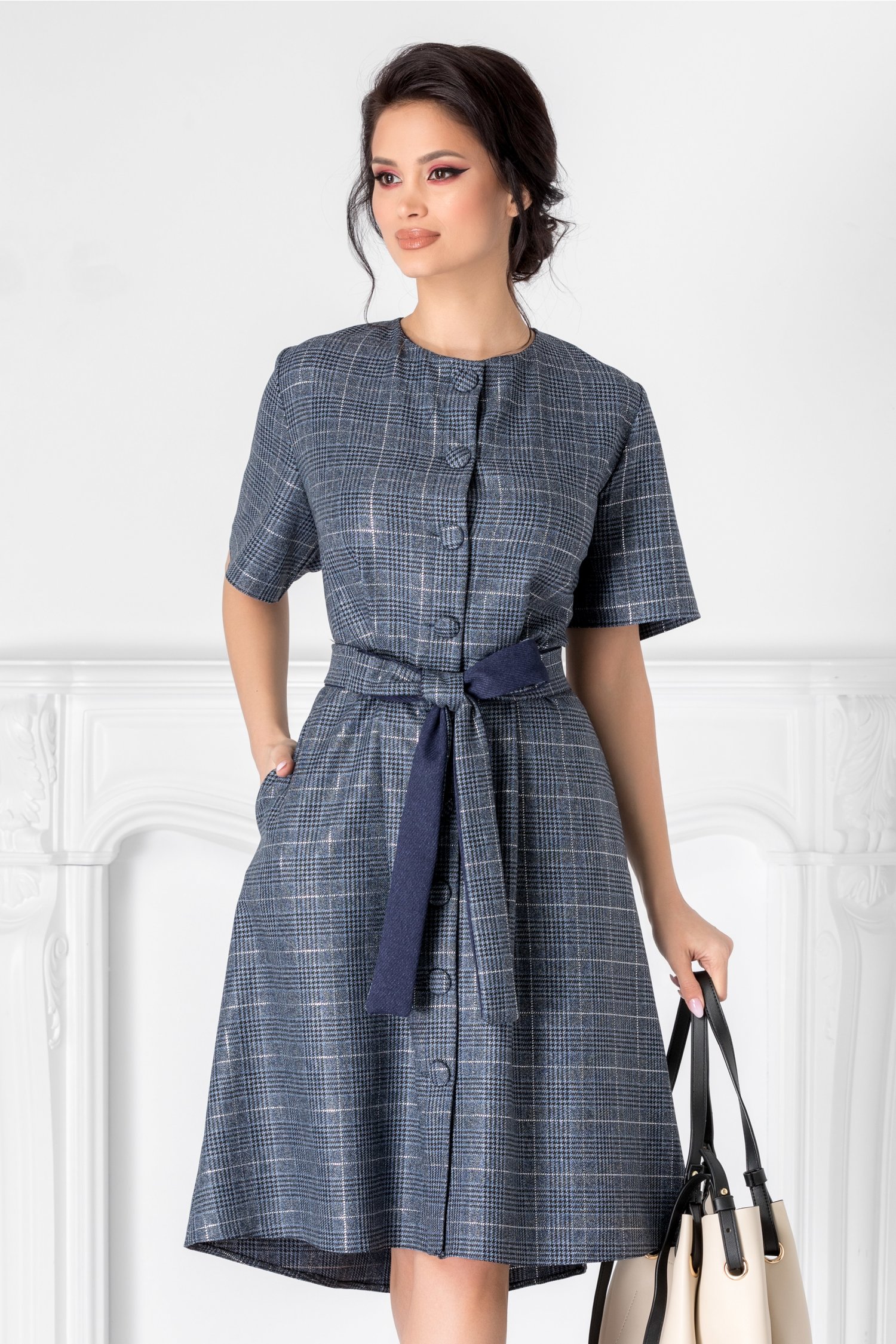 Rochie Agata cu carouri bleu