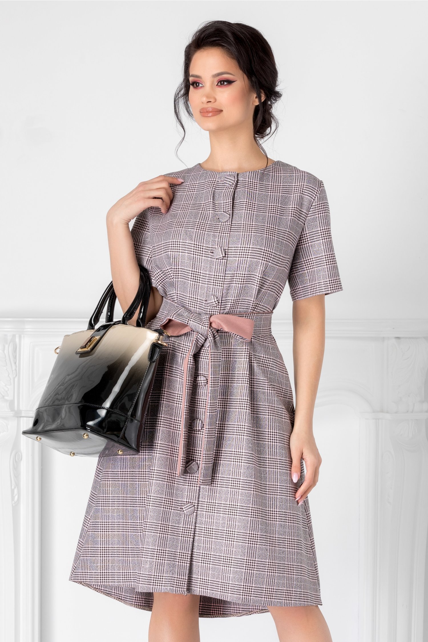 Rochie Agata cu carouri roz