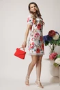 Rochie de zi din stofa alba cu trandafiri roz si dantela