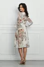 Rochie Dy Fashion alba cu flori bej si cordon in talie