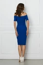 Rochie albastra cu umeri goi si floare pe bust