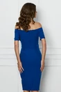 Rochie albastra cu umeri goi si floare pe bust