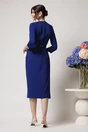 Rochie office din stofa albastra cu crepeu si curea in talie