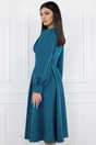 Rochie albastru petrol cu pliuri pe bust si buzunare functionale