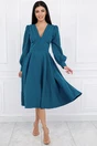 Rochie albastru petrol cu pliuri pe bust si buzunare functionale