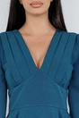 Rochie albastru petrol cu pliuri pe bust si buzunare functionale