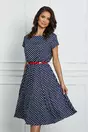 Rochie Alexa bleumarin cu buline si curea in talie