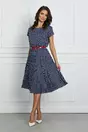 Rochie Alexa bleumarin cu buline si curea in talie