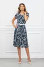 Rochie Alexa bleumarin cu frunze si curea in talie