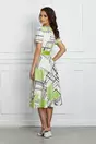 Rochie Alexa ivory cu imprimeu geometric verde lime si curea in talie