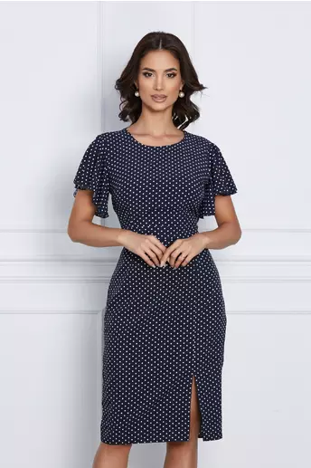 Rochie Alexandra bleumarin cu buline albe