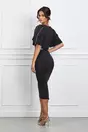 Rochie Alexandra neagra din neopren cu strasuri pe maneci si curea in talie