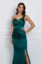 Rochie Alexandra verde lunga din satin cu bretele subtiri
