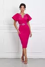 Rochie Alexia fucsia din neopren cu perlute la bust si curea in talie