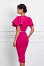 Rochie Alexia fucsia din neopren cu perlute la bust si curea in talie