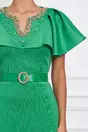 Rochie Alexia verde din neopren cu perlute la bust si curea in talie