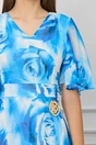 Rochie Alina albastra cu trandafiri - DyFashion