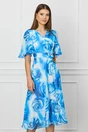 Rochie Alina albastra cu trandafiri