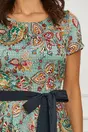 Rochie Alina bleu cu imprimeu colorat si cordon in talie