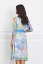Rochie Alina bleu cu imprimeuri verzi si curea in talie