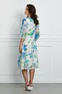 Rochie Alina ivory cu flori albastre si curea in talie