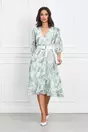 Rochie Alina ivory cu imprimeuri kaki si curea in talie
