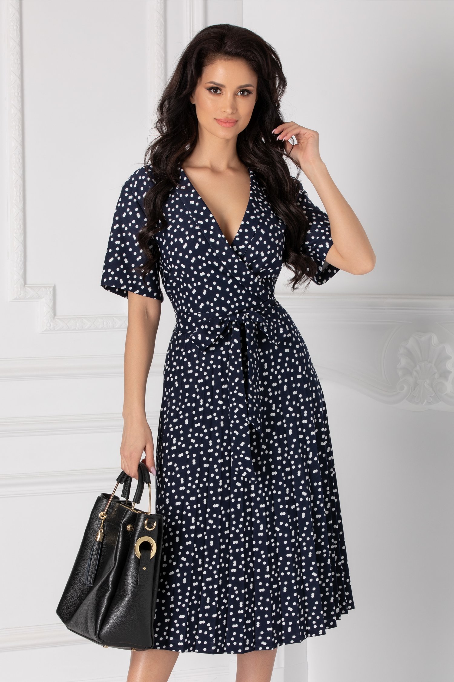 Rochie Amedeea bleumarin cu buline albe
