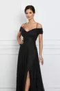 Rochie Amelie lunga neagra cu gliter si maneci lasate