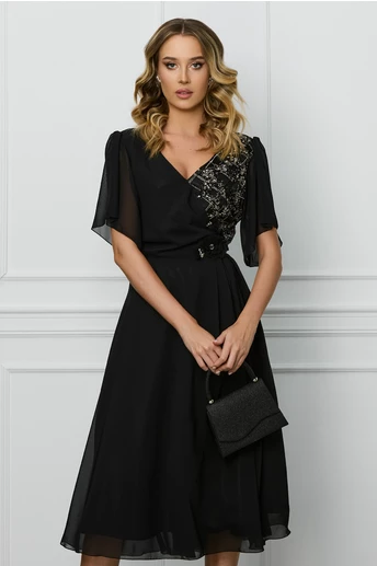 Rochie Ana neagra cu margele pe bust