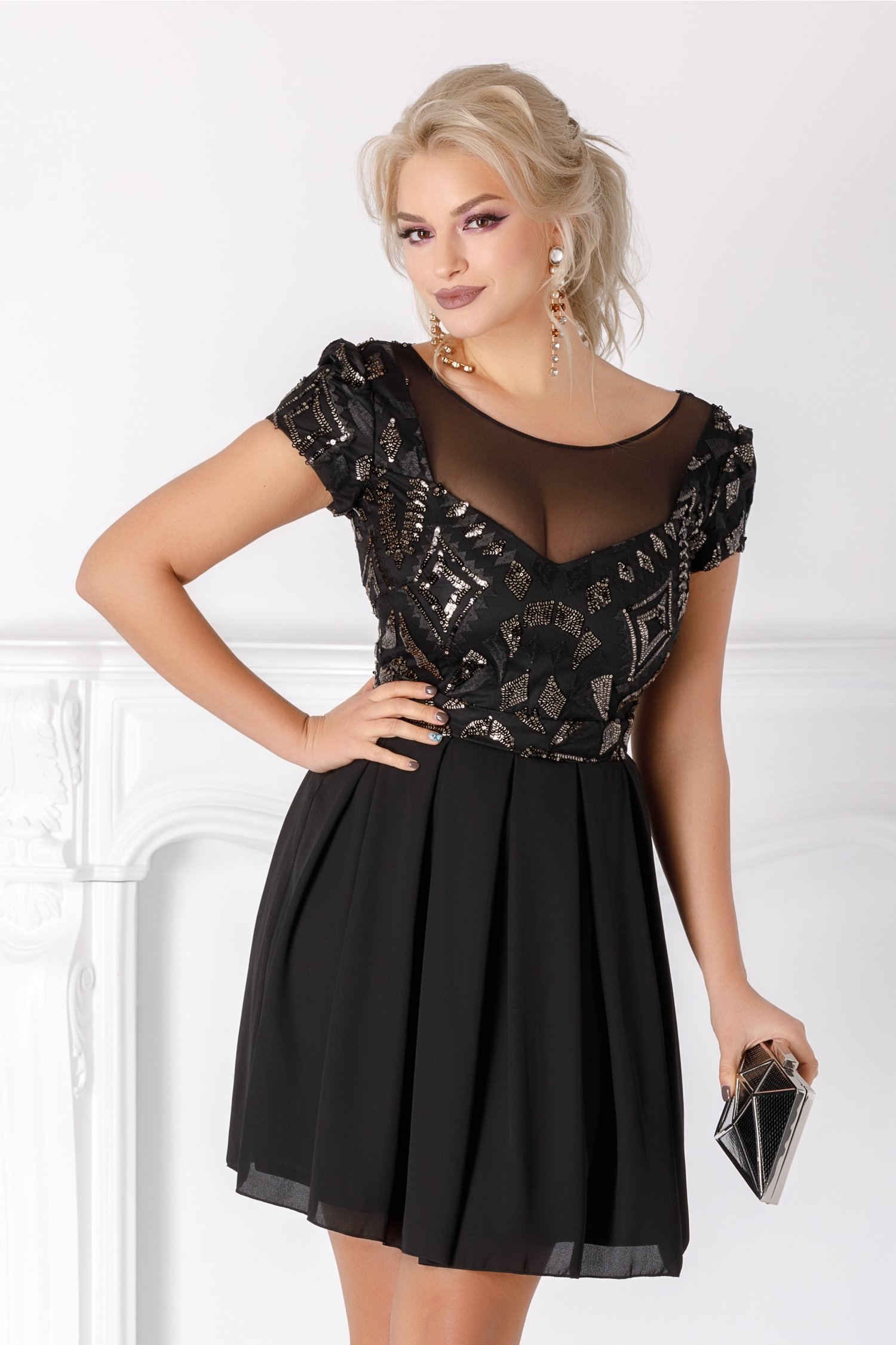 Rochie Ana neagra cu paiete la bust