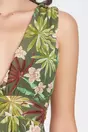 Rochie Ana verde din voal cu imprimeuri florale