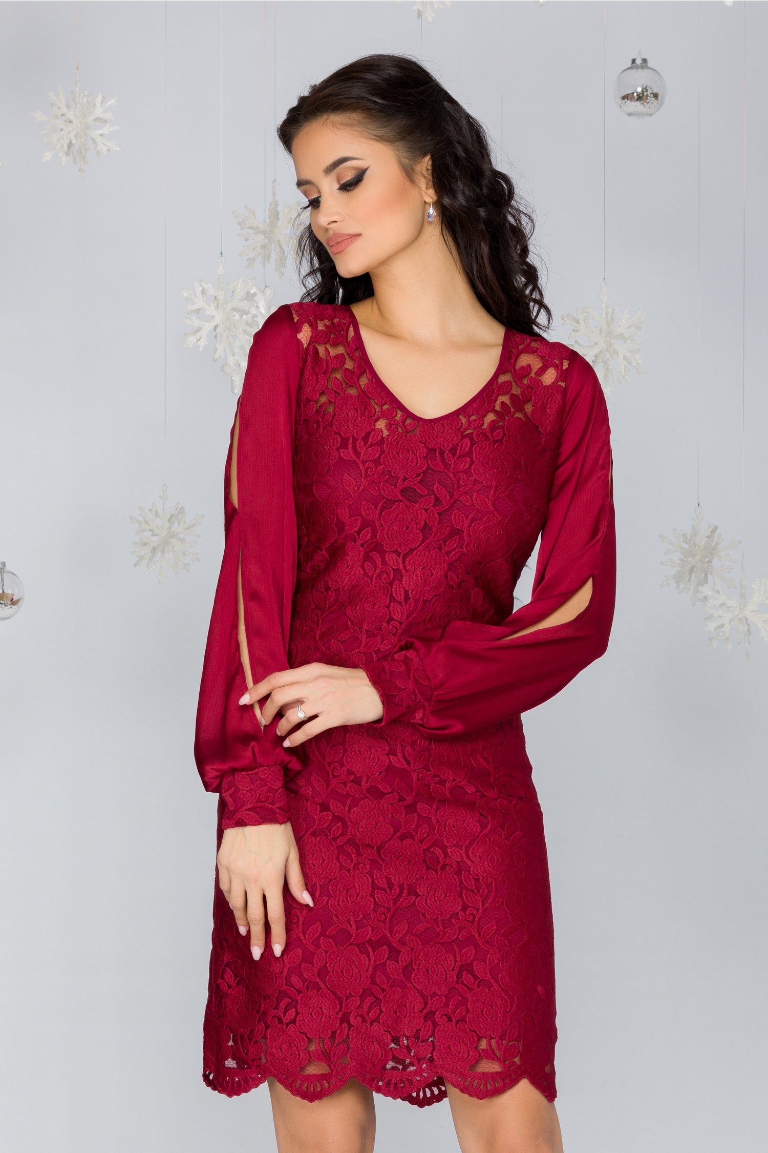 Rochie anais de ocazie cu broderie florala bordo