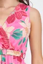 Rochie Andra fucsia cu imprimeuri florale si curea in talie