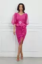 Rochie Andra fucsia din neopren cu maneci din organza