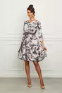 Rochie Anemona gri cu imprimeu floral si cordon in talie