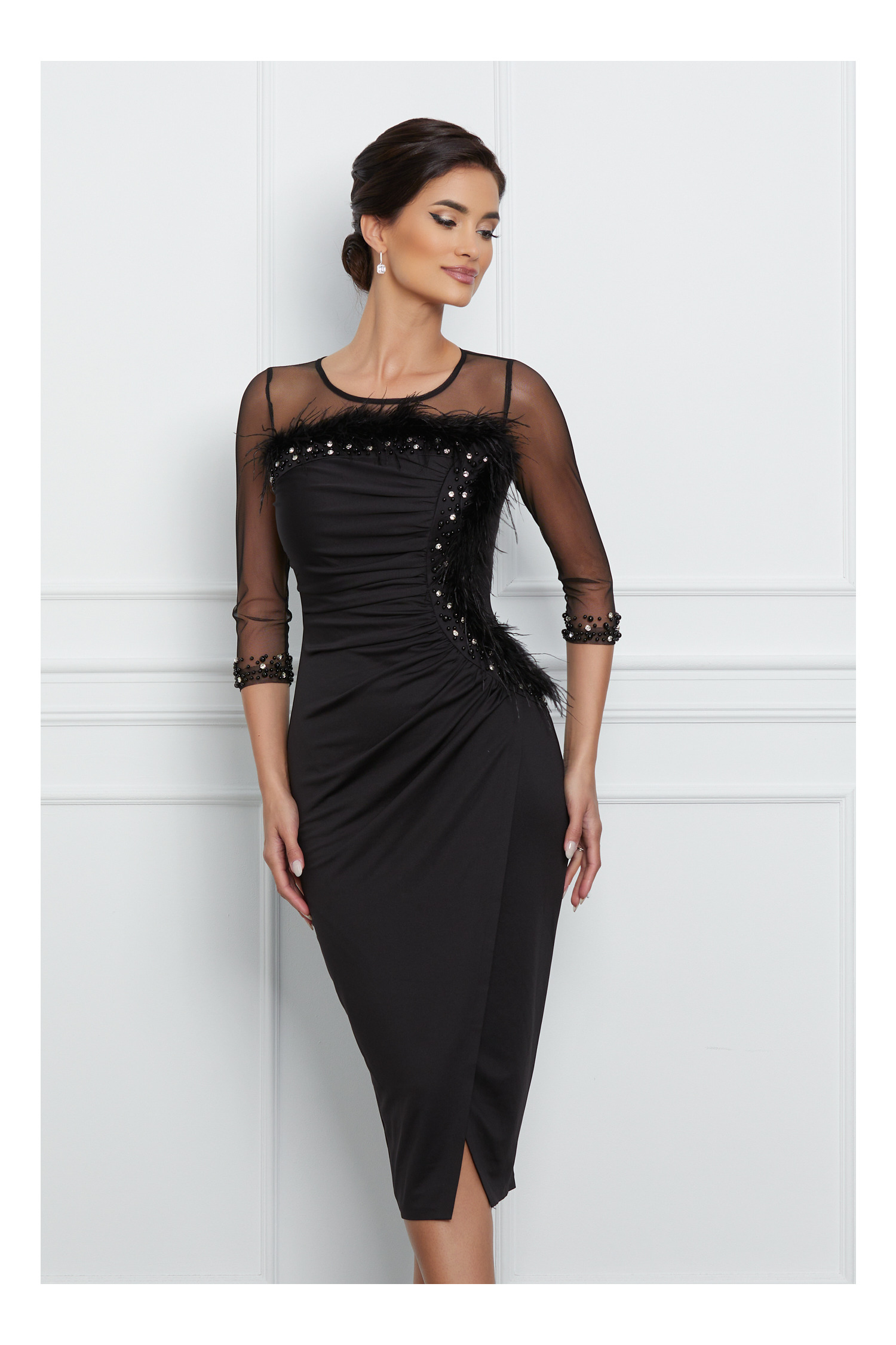 Rochie de ocazie Anemona neagra cu fulgi si perlute