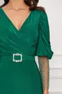 Rochie Anemona verde cu strasuri la maneci si curea in talie