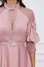 Rochie Aniela roz cu perlute si curea in talie
