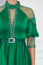 Rochie Aniela verde cu perlute si curea in talie