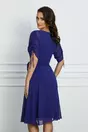 Rochie Antonia albastru indigo cu snur reglabil la maneci si cordon in talie