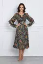 Rochie Antonia bleumarin cu imprimeuri caramizii si turcoaz