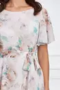 Rochie Antonia ivory cu imprimeu bej  si cordon in talie