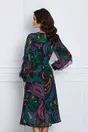 Rochie Antonia neagra cu imprimeuri lila si turcoaz