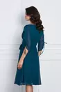 Rochie Antonia verde petrol cu snur reglabil la maneci si cordon in talie