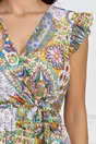 Rochie Ariana cu imprimeu multicolor si cordon in talie